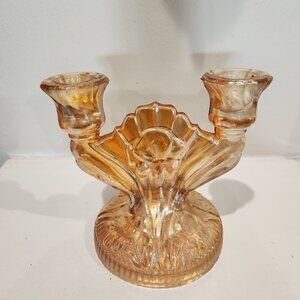 Vintage Carnival Marigold Jeanette Glass Iris Double Candle Holder